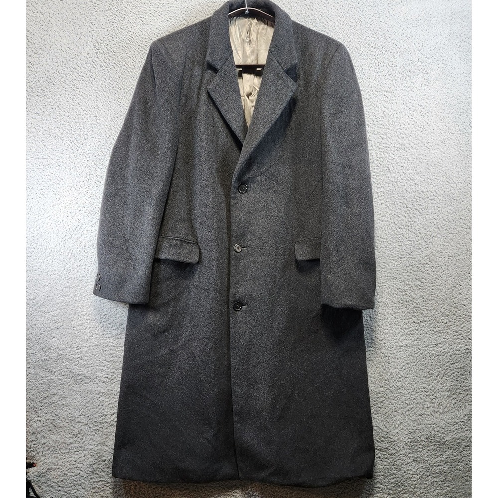 Vintage ADOLFO Mens 44 LONG Charcoal Gray Overcoat Made in USA Retro Winter